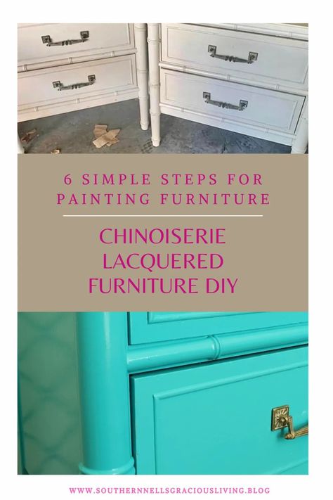 Lacquer Painted Furniture, Glossy Painted Furniture, Pink Lacquer Furniture, How To Lacquer Wood Furniture, Redoing Furniture Diy, High Gloss Painted Furniture, Chinoiserie Diy, Studio Hacks, Vancouver Apartment