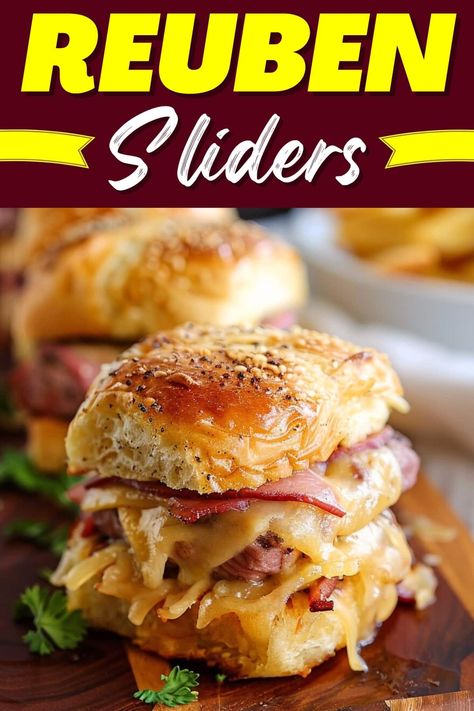 Be the hit of the party with these Reuben sliders! These bite-sized corned beef, Swiss cheese, and sauerkraut sandwiches are guaranteed to satisfy. Ruben Sliders, Ruben Dip, Rueben Sliders, Cooking Drumsticks, Rueben Casserole, Ruben Sandwich, Reuben Sliders, Sandwich Sliders, Reuben Sandwiches