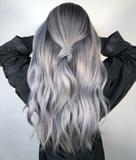 Grey Blue Ombre Hair, Blonde To Silver Balayage, Silver Tone Hair, Moonstone Hair Color, Platinum Babylights On Dark Hair, Silver Lavender Hair Balayage, Silver Ash Blonde Hair Balayage, Grey Bayalage Hair, Silver Bayalage Hair