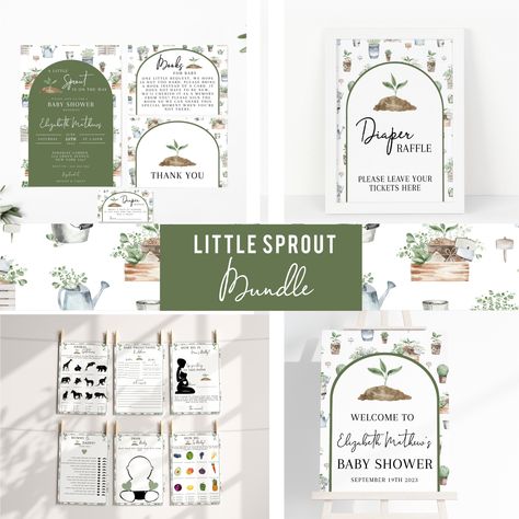 Looking for the perfect baby shower theme for your little one? Look no further than our Little Sprout Baby Shower Invitation bundle! Our DIY printables are designed with adorable sprout illustration and cute plants to help welcome the new addition to your family. Our high-quality, printables features a sweet and playful designs that will make your guests smile. Check our announcement page for discounts! No physical product will be shipped! TRY BEFORE YOU BUY : https://www.corjl.com/d/20EEO Sprout Baby Shower Theme, Little Sprout Baby Shower Ideas, Sprout Illustration, Shower Bundles, Cute Plants, Wedding Showers, Perfect Baby Shower, Mom Baby, Baby Wedding