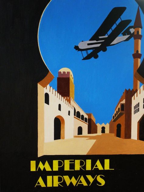 Iraq Travel, Imperial Airways, Travel Advertisement, Advertisement Poster, Aviation Posters, Lino Cuts, Art Deco Print, Vintage Aviation, Vintage Air