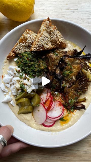 Twisted Green on Instagram: "Crispy, juicy charred artichoke loaded hummus bowl ✨ Honestly, never expected a sentence about food to move us to tears but here we are…

For Episode 4 of All the Green Things we have the most insane artichokes, that go from tender and soft to crispy and gnarly in 2 easy steps. Feel free to go crazy with rest of the bowl…as long as you have the artichokes and SHED LOADS of hummus you’ll have a great time 💚💚

Recipe in the bio as usual cos we love ya #hummusbowl #loadedhummus #artichokes" Loaded Hummus, Hummus Bowl, Green Things, Never Expect, A Sentence, Go Crazy, Love Ya, Artichoke, Going Crazy