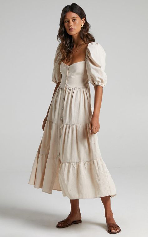 Romantic Outfit Casual, Puff Sleeve Dress, Puffed Sleeves Dress, Boho Dress, Modest Fashion, Bridesmaid Dress, Puff Sleeves, Spring Summer Fashion, Cream Color