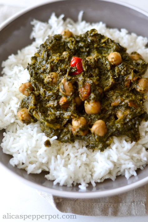 Guyanese-Style Bhaji w/ Shrimp (sauteed spinach) | Alica's Pepper Pot Shrimp And Sauteed Spinach, Callaloo Recipe, Shrimp Sauteed, Guyanese Recipes, Fried Spinach, Carribean Food, Trini Food, Bhaji Recipe, Curry Shrimp