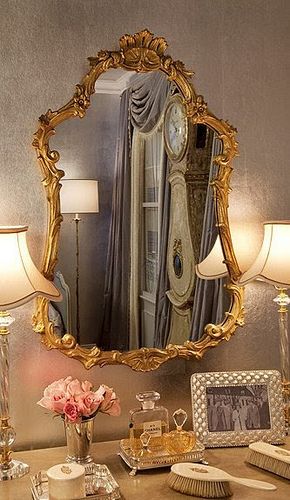 Vintage Gold Vanity, Gold Vanity, Dressing Tables, Beautiful Mirrors, Mirror Mirror, A Mirror, Gold Mirror, My New Room, Decoration Design