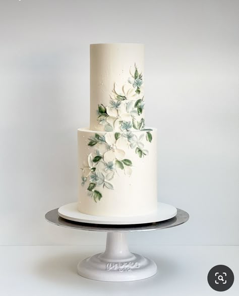 Wedding Cakes Simple Two Tier, Wedding Cake Botanical, Greenery Wedding Cakes, Foliage Wedding Cake, 3 Tier Wedding Cake Ideas Elegant, Wedding Cake With Frosting Flowers, Plant Wedding Cake, Sage And White Wedding Cake, Garden Wedding Cake Ideas