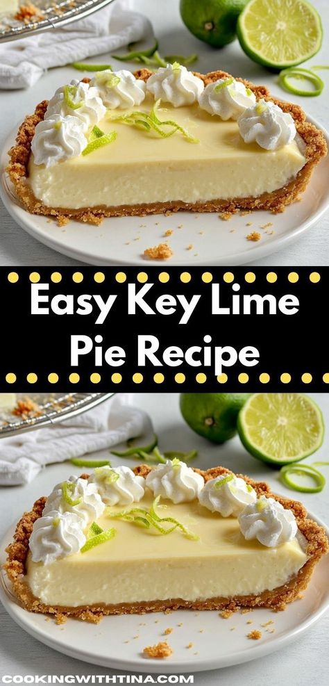 "Craving a refreshing dessert? This Key Lime Pie Recipe is the perfect balance of tangy and sweet. It's a simple dessert idea that’s quick to prepare, making it ideal for family gatherings. Coconut Milk Key Lime Pie, Simple Key Lime Pie Recipe, The Best Key Lime Pie, Protein Key Lime Pie, Key Lime Pie Trifle, Easy Key Lime Pie Recipe Condensed Milk, Simple Key Lime Pie, How To Make Key Lime Pie, Cream Cheese Key Lime Pie Recipe