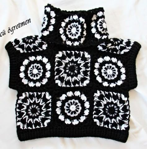 crochet blanket-crochet mesh top pattern free tutorials Crochet Coat, Crochet Sweaters, Crochet Jacket, Crochet Granny Square, Crochet Vest, Sweater Crochet Pattern, Crochet Square, Crochet Squares, Crochet Inspo