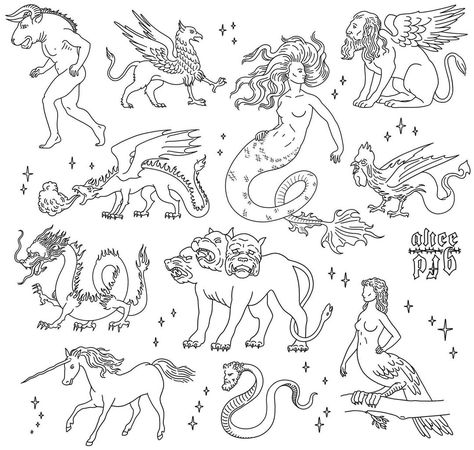 Small Mythical Tattoos, Mythical Creatures Tattoo, Tattoos Inspo, Flash Sheets, Cute Tats, Graffiti Cartoons, Design Drawings, Tattoo Design Drawings, Friend Photoshoot