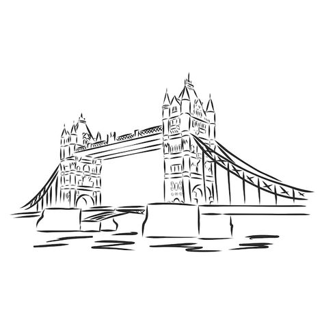 London Sketch, Bridge Tattoo, Line Drawing Illustration, Bridge Drawing, London Drawing, London Illustration, Bridge Art, Tower Bridge London, London Tattoo