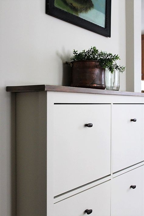 Narrow Hallway Shoes, Ikea Hemnes Shoe Cabinet Styling, Narrow Hallway Storage Ideas, Ikea Brusali Shoe Cabinet Hack, Hemnes Tall Shoe Cabinet Entryway, Ikea Bissa Hack, Ikea Shoe Storage Hack, Ikea Hemnes Shoe Cabinet Overlay, Ikea Brusali Shoe Cabinet