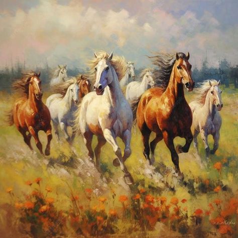 7 Horses Running Painting Vastu, 7 Horses Running Painting, Horses Running Painting, Running Horses Painting, Seven Running Horses, 7 Horses, Wild Horses Running, Tarot Prediction, Horses Running