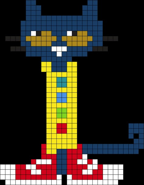 Pete The Cat Perler Bead Pattern | Bead Sprites | Characters Fuse Bead Patterns Pete The Cat Crochet, Crochet Pete The Cat, Pete The Cat Perler Beads, Pete The Cat Crochet Free Pattern, Pete The Cat Pixel Art, Furby Pattern, Icp Perler Bead Patterns, Pixel Art Pattern Characters, Character Pixel Art