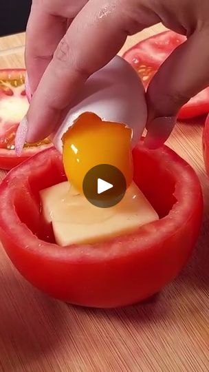 16M views · 29K reactions | Pour 1 egg into the tomato, and your dinner will be ready! Super stuffed and delicious! | Pour 1 egg into the tomato, and your dinner will be ready! Super stuffed and delicious! | By Want More Recipes | Pour one egg into the tomato
and your dinner will be ready. Super stuffed and delicious.
Let's get started. We're going to need 3 tomatoes. Cut off the
top and set it aside. Remove all the seeds like I'm doing. Which city are you watching me
from? I'd love to know where videos are reaching. We're going to use
approximately 3. 5 ounces of mozzarella cheese. Headed the
way I'm doing. Add chives to taste inside the
tomatoes. The piece of cheese. And place one egg in each
tomato. Season with salt. Black pepper to taste. More chives again. And of course, mayonnaise. T Tomato Egg Recipe, Tomato Dinner, Baby Potato Recipes, Sweets For Diabetics, Main Entree Recipes, Tomato Breakfast, Snack Easy, Tomato Dishes, Tomato Season