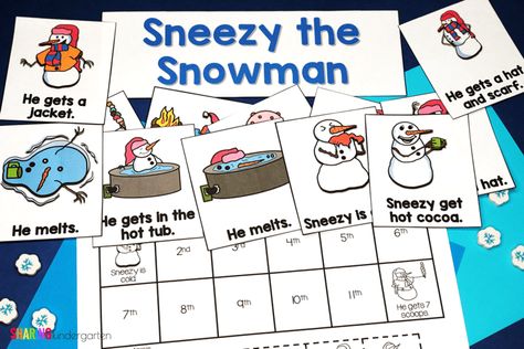 Sneezy the Snowman Sequencing Sneezy The Snowman Activities Preschool, Sneezy The Snowman Activities, The Snowman Activities, Snowman Activities, Reading Comprehension Games, Sequencing Activities Kindergarten, Sneezy The Snowman, Comprehension Games, Winter Lesson Plan