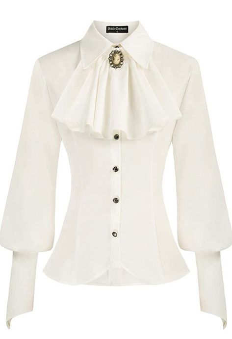 White Victorian Blouse Fancy White Dress, Victorian Shirt, Dinner Wear, Victorian Blouse, White Victorian, White Collared Shirt, Ruffle Long Sleeve, Future Fashion, Alternative Outfits