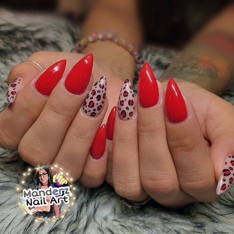 Red Nails Leopard Print, Leopard And Red Nails, Red Leopard Nails, Red Leopard Print Nails, Red Cheetah Nails, Cheetah Nail Designs, Chrome Nail Art, Cheetah Nails, Leopard Print Nails