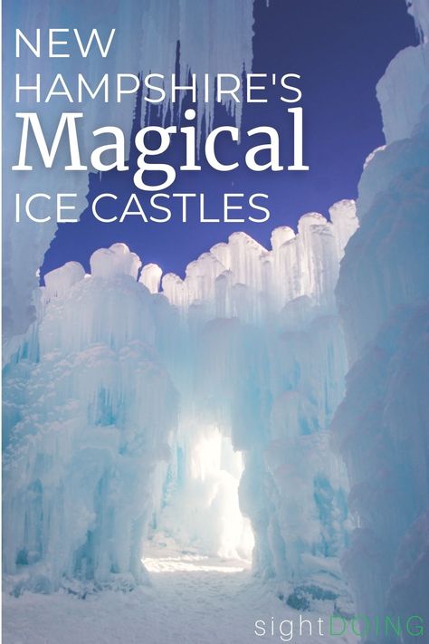 Heading to Lincoln, New Hampshire or nearby in the White Mountains this winter? In January, February and March the area is host to the Ice Castles -- a winter wonderland park made from tens of thousands of icicles. Go on a sleigh ride, walk through an enchanted forest, try snow tubing or ice slides, and indulge in hot cocoa and warm cookies. It's a doable day trip from Boston and most of NH. It's great for families with kids but a mixed bag for date night. Learn more and plan a visit. Ice Castles New Hampshire, Snow Mobiling, Day Trip From Boston, Wonderland Park, Lincoln New Hampshire, Cold Weather Travel, New England States, Snow Tubing, Ski Town