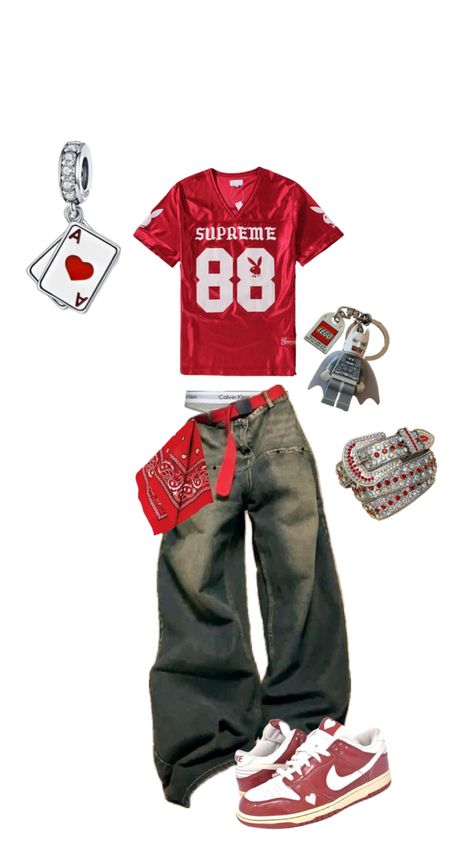 Baggy Outfit Ideas, Street Style Outfits Casual, Cool Outfit Ideas, Red Streetwear, Cool Outfit, Outfit Inspo Casual, 2000s Fashion Outfits, Tomboy Style Outfits, Cool Outfits For Men