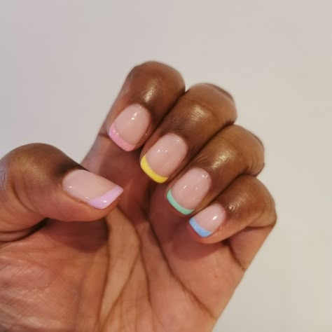 Shellac French manicure with pastel tips French Tip Pastel, Pastel French Manicure, Manicure French Tip, Shellac French Manicure, Yellow French Tip, Pastel Tips, French Tip Gel, French Tip Gel Nails, Shellac Nail Designs