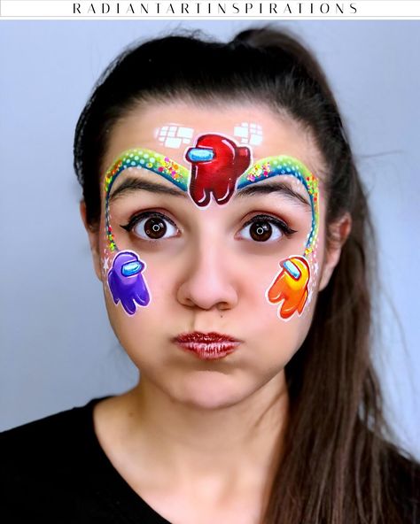 Face Painting Among Us, Among Us Face Paint, Simple Face Paint, How To Face Paint, Face Paint Tutorial, Easy Face Painting Designs, Painting Costume, Face Painting For Boys, Face Paint Ideas