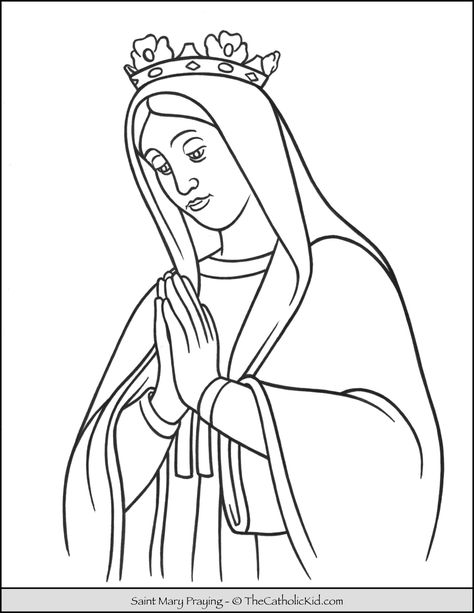 Saint Mary Praying Coloring Page - TheCatholicKid.com Mary Coloring Page, Saint Coloring, Jesus Mother, Mama Mary, Catholic Kids, Saint Mary, Hail Mary, Coloring Pages Printable, Page Ideas