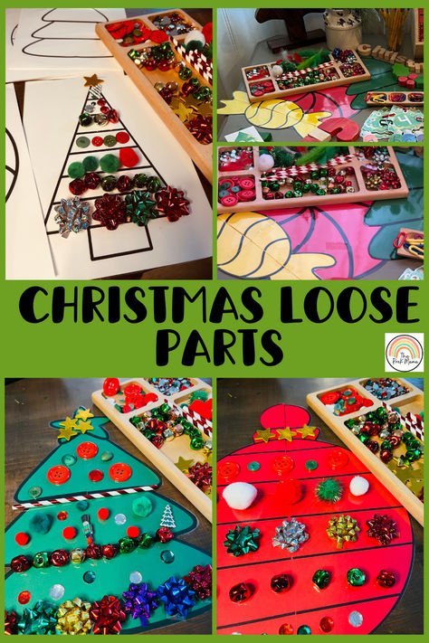 This printable includes 12 pages, print on white or colored paper. Use whatever manipulatives you have stick, rocks, gems, sequins, pinecones, felt, buttons, beans, pom poms, dollar store Christmas manipulatives, erasers, cotton balls, or play dough. The possibilities are endless. Christmas Loose Parts Cards, Montessori Materials, Sensory Bin, Preschool Printable, Homeschool Learning, Loose Parts Activity Christmas Reggio Emilia, Reggio Christmas Ideas, Preschool Christmas Centers, Christmas Loose Parts, Christmas Sensory Activities, Sensory Bin Preschool, Christmas Sensory Bin, Farm Sensory Bin, Montessori Christmas