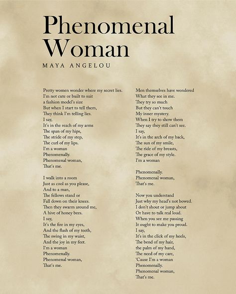 Maya Angelou Poems Poetry, Mya Angelou, Phenomenal Woman Poem, Woman Poem, Maya Angelou Phenomenal Woman Poem, Maya Angelou Inspirational Quotes, Maya Angelou Poems, Poem Ideas, Maya Angelou Phenomenal Woman