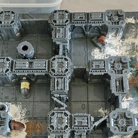 Rictus40K on Instagram: "The #Necromunda #Underhive board is progressing.  Worked on more tiles, but waiting on the forthcoming damaged pieces before doing much more.  I've worked on a number of things, including adding a different texture to a wall, building a bigger console unit, adding a computer on a moveable arm, built some barrels to be used as defensive barriers and damaged crates.  #40K #30K #NecromundaTerrain #ZoneMortalis #40KTerrain #KillTeam" Necromunda Underhive, Console Unit, Wall Building, 40k Terrain, Different Textures, Defense, Computer, The Unit, Texture