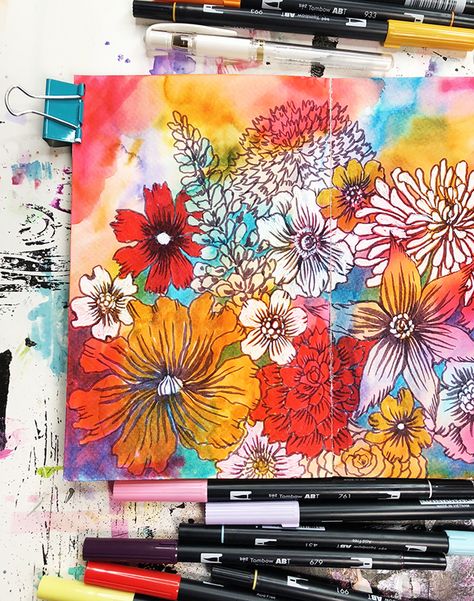 Tombow Marker Art, Paint Pen Flowers, 2024 Sketchbook, Tombow Art, Budget Friendly Kitchen, Countertop Paint, Nature Drawings, Papercrafting Techniques, White Quartz Countertops