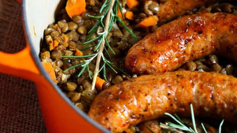 Spicy Sausage Recipes, Lentils And Sausage, Pbs Food, Sausage Recipe, Spicy Sausage, French Dishes, Raw Diet, Lentil Recipes, Idee Pasto Sano