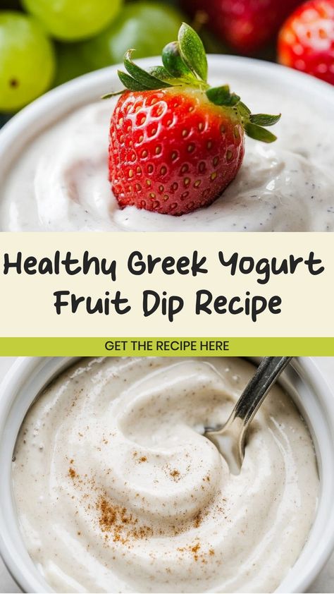 Indulge in a delicious and healthy snack with this irresistible Greek yogurt fruit dip! Perfect for dipping fresh fruits or even pretzels, this creamy and tangy dip is packed with protein and nutrients. Whether you're hosting a party or simply looking for a guilt-free treat, this easy-to-make recipe will surely be a crowd-pleaser. Enjoy the refreshing combination of flavors as you dive into your favorite fruits coated in this delectable yogurt dip. Healthy Dips With Greek Yogurt, Fruit Dip Made With Yogurt, Greek Yogurt Dip For Fruit, Greek Yogurt Lunch Ideas, Greek Yogurt Snack Ideas, Keto Fruit Dip, Greek Yogurt Dip Recipes, Yogurt Dip For Fruit, Yogurt Fruit Dip Recipe