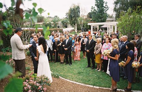 Autumn Backyard Wedding: Brittany + Mike | Green Wedding Shoes Wedding Blog | Wedding Trends for Stylish + Creative Brides Standing Ceremony, Autumn Backyard, Wedding Ceremony Seating, Backyard Wedding Ceremony, Small Backyard Wedding, Marriage Day, Ceremony Seating, Lakeside Wedding, Wedding Organization