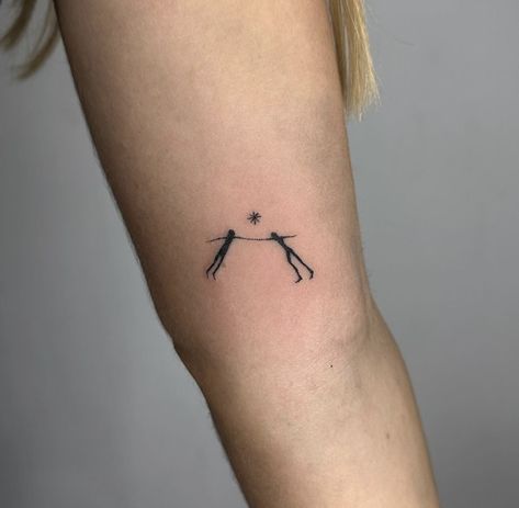 Tattoos About Pushing Through, See You In The Next Life Tattoo, Ends Of The Earth Tattoo, Dancing People Tattoo Simple, Small Fossil Tattoo, To Each Their Own Tattoo, Small Middle Back Tattoo, Fine Line Person Tattoo, Minimalist Gothic Tattoo