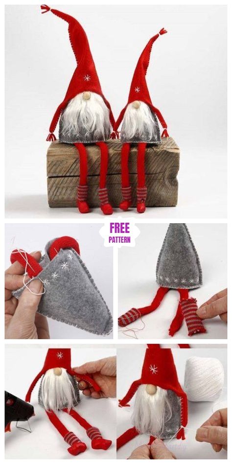 DIY Christms Felt Gnome Sew Free Pattern & Tutorial Sew Free Pattern, Felt Gnomes, Felt Gnome, Christmas Tutorial, Gnomes Diy, Christmas Felt, Diy Gnomes, Gnomes Crafts, Felt Christmas Ornaments