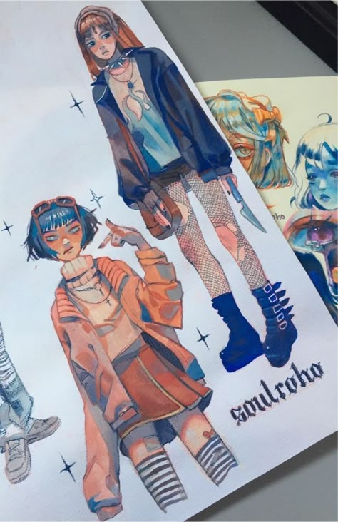 Soulroho Art, Manga Watercolor, Prismacolor Art, Gouache Art, Grunge Art, Sketchbook Inspo, Arte Sketchbook, Sketchbook Pages, Sketchbook Inspiration