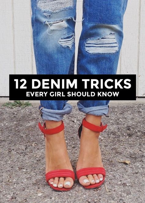 These fabulous tips will help you make your denim last longer and look better. Click here to learn more! Folding Jeans, Looks Jeans, Mode Tips, Grunge Look, Looks Chic, Tiffany Blue, Looks Style, Mode Inspiration, Red Shoes