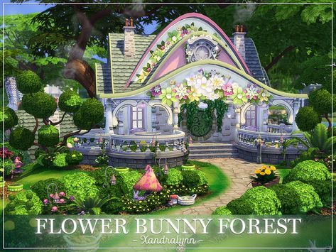 Xandralynn's Flower Bunny Forest Sims 4 Fairy Cottage, Sims 4 Fairytale House, Sims 4 Garden Ideas, Sims 4 Cottage, Fantasy Settings, Fairytale House, Sims Houses, Sims Builds, Art Challenges