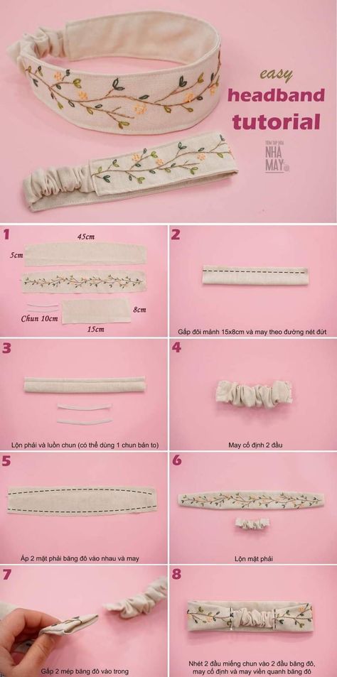 Hairband Tutorial, Crochet Hairband, Projek Menjahit, Diy Hair Scrunchies, Diy Hair Accessories Ribbon, Sewing Crafts Tutorials, Fashion Sewing Tutorials, Diy Headband, Sewing Design