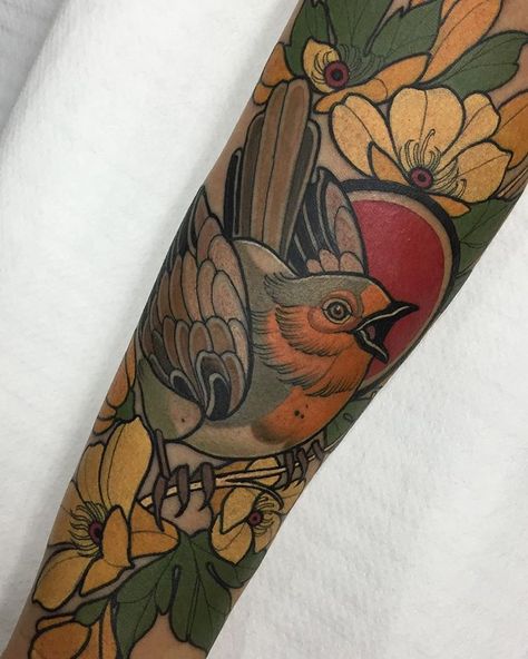 Neo Traditional Tattoo Ideas, Neo Traditional Tattoos, Bird Tattoo Sleeves, Tiny Bird Tattoos, Art Deco Tattoo, Neo Tattoo, Amsterdam Tattoo, Traditional Tattoo Ideas, Serpent Tattoo