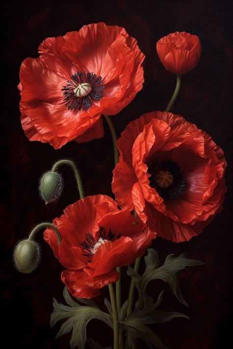 Poppies In A Vase, Poppy Flower Art, Aesthetic Garden, Poppy Painting, Dark Flowers, Garden Aesthetic, Cat Air, Beautiful Flowers Pictures, Flower Art Painting