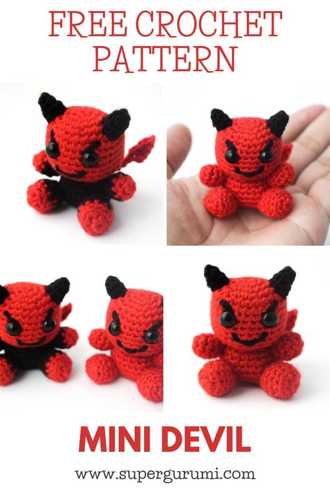 This free amigurumi Devil crochet pattern is crocheted easily and quickly and is perfect as decorative figurine, gift or key chain. Make your loved ones happy with this little Devil by supergurumi. #Amigurumi #Crochet Mini Amigurumi, Crochet Keychain Pattern, Halloween Crochet Patterns, Red Devil, Crochet Amigurumi Free Patterns, Crochet Amigurumi Free, Haken Baby, Fun Crochet Projects, Single Crochet Stitch