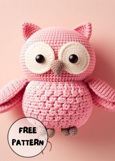 Free Crochet Pink Owl Amigurumi Pattern Amigurumi Free Pattern Owl, Amigurumi Owl Pattern, Pink Crochet Animals, Pink Crochet Pattern, Owl Free Crochet Pattern, Crochet Owl Pattern Free Amigurumi, Free Owl Crochet Patterns, Crochet Pink Ideas, Amigurumi Owl Free Pattern