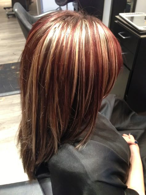 #Beauty #highlights #red #blonde #redken #chunky #color #haircolor Red Lowlights, Brownish Red Hair, Blonde With Red Highlights, Blonde Highlights Short Hair, Red Hair With Blonde, Highlights Red, Red And Blonde, Red Hair With Blonde Highlights, Red Hair With Highlights