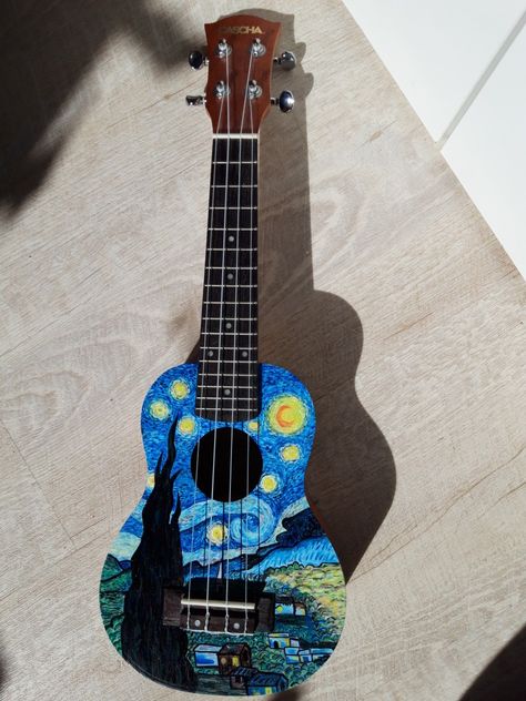 Painted Guitars, Cool Ukulele, Graffiti Room, Big Blank Wall, Alice In Wonderland Drawings, Guitar Lover, Guitar Painting, Colorful Oil Painting, Ukulele Songs