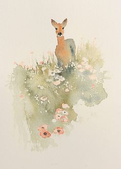 Watercolor Deer Painting Easy, Deer Watercolor Painting, Deer Watercolor, Colorful Animal Paintings, Water Paint, Winter Landscapes, Cabin Art, Winter Watercolor, Art Watercolour