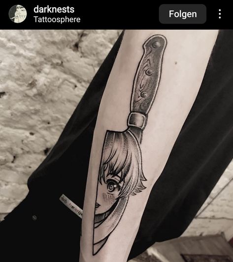 from ig: darknests Yuno Tattoo, Future Diary Tattoo, Yuno Gasai Tattoo, Danganronpa Tattoo, Anime Tats, Dark Angel Tattoo, Y2k Tattoo, Creepy Cute Aesthetic, Gasai Yuno