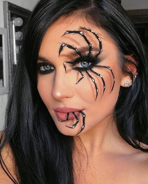 Cute Halloween Looks Makeup, Halloween Make Up Ideas Creative, Makeup Halloween Ideas Creative, Hallowen Ideas Makeup, Halloween Face Paint Ideas For Women, Haloween Mackup Ideas, Creative Halloween Makeup Looks, Makeup Halloween Ideas, Spider Makeup