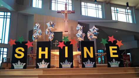 Shine VBS Shine Vbs 2024 Decorations, Shine Vbs 2024, Shine Vbs Decorations, Shine Theme, Shine Jesus Shine, Vbs Themes, Vbs 2024, Stage Decor, Vbs Ideas