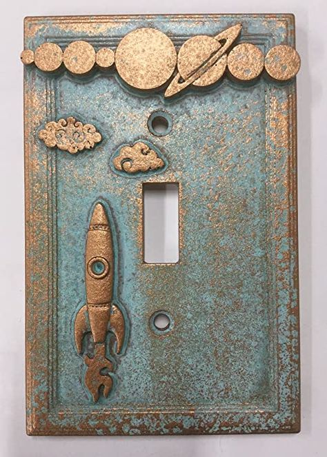 Amazon.com: Space Rocket Light switch Cover (Aged Patina): Home & Kitchen Patina Wall, Patina Paint, Affordable Bedroom, Wooden Board Games, Aged Copper, Space Rocket, Paint Effects, Copper Patina, Faux Finish